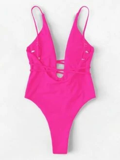 Plunge Neckline Tie Front One Piece Swimsuit