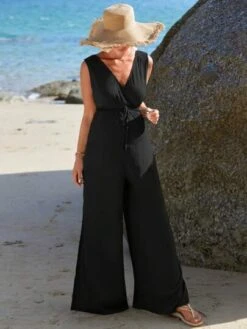 SHEIN Maternity Solid Split Thigh Tie Front Jumpsuit -Curated Swimwear 1682664793208a348c7b4d8b55723814f7bda411e1 thumbnail 405x552