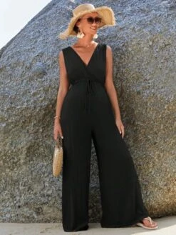 SHEIN Maternity Solid Split Thigh Tie Front Jumpsuit -Curated Swimwear 1682664803b443d412332d1061aa015ca346a7ca2a thumbnail 405x552