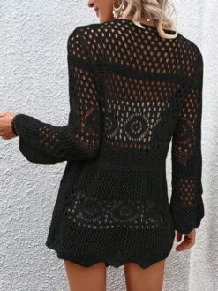 SHEIN LUNE Hollow Out Tie Front Kimono