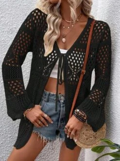 SHEIN LUNE Hollow Out Tie Front Kimono -Curated Swimwear 1682991967aee88bc577d814d874a7bd2ef4a14706 thumbnail 405x552