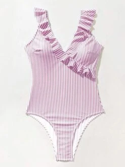 Striped Ruffle Trim One Piece Swimsuit -Curated Swimwear 16829978816b7557d03b6eaeda3598a61be0cfdcc7 thumbnail 405x552