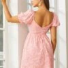 Jacquard Sweetheart Neck Puff Sleeve Knot Front Dress -Curated Swimwear 1682997943ce74a871893989869de50380096cca5b thumbnail 405x552