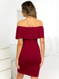 DEARCASE Maternity Off Shoulder Ruffle Trim Bodycon Dress