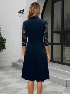 Keyhole Neck Contrast Lace Dress