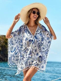 SHEIN Paisley Print Tassel Trim Batwing Sleeve Cover Up -Curated Swimwear 1683185844234c2ab547204668c0803cb29e2190d2 thumbnail 405x552
