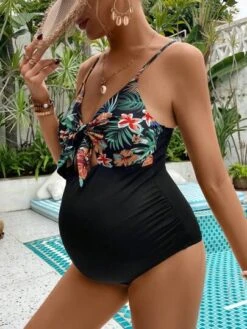 SHEIN Maternity Tropical Print Knot Front One Piece Swimsuit -Curated Swimwear 16832019090b85ed047d6eacbad4b2b9eb7c832c25 thumbnail 405x552