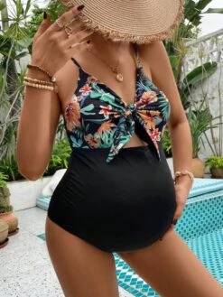 SHEIN Maternity Tropical Print Knot Front One Piece Swimsuit -Curated Swimwear 1683201913865dcbbc9305ef9aab2b729cddc8c8dc thumbnail 405x552