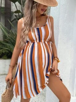 SHEIN Maternity Striped Drawstring Waist Dress -Curated Swimwear 16832020365f11053be7b3eae4260b6aca0a31c1a2 thumbnail 405x552