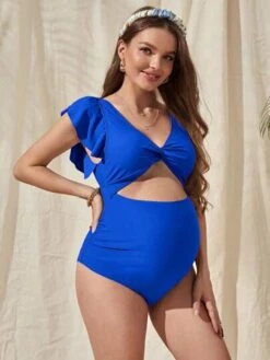 SHEIN Maternity Cut Out Twist Front Ruffle Trim One Piece Swimsuit -Curated Swimwear 16832532779dbbb281d336ee0d113ff6be3d470aed thumbnail 405x552