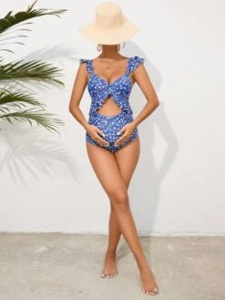 SHEIN Maternity Ditsy Floral Print Cut Out Ruffle Trim One Piece Swimsuit -Curated Swimwear 16832536622e764c60376a578ac0d14bd06ae6a5af thumbnail 405x552