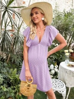 SHEIN Maternity Swiss Dot Butterfly Sleeve Dress -Curated Swimwear 16832574108416c59d985c26d4cab28a362f23965a thumbnail 405x552