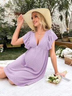 SHEIN Maternity Swiss Dot Butterfly Sleeve Dress -Curated Swimwear 1683257414f3a68bd13effd14a634efa171a8f7c6c thumbnail 405x552