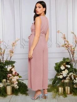 SHEIN Maternity Swiss Dot Belted Jumpsuit