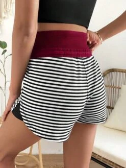 SHEIN Maternity Striped Print Adjustable Drawstring Waist Shorts