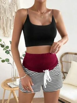 SHEIN Maternity Striped Print Adjustable Drawstring Waist Shorts -Curated Swimwear 1683257547500587a7255c0469043cb426f005028f thumbnail 405x552