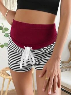 SHEIN Maternity Striped Print Adjustable Drawstring Waist Shorts -Curated Swimwear 1683257550068795e59716dce6325c1b4f0602e682 thumbnail 405x552