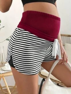 SHEIN Maternity Striped Print Adjustable Drawstring Waist Shorts -Curated Swimwear 1683257556767a316c56cccab87b443f73c0aa82fd thumbnail 405x552