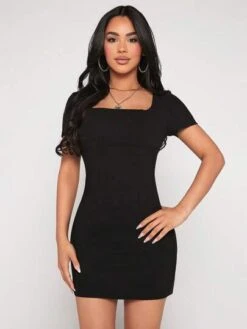 SHEIN PETITE Square Neck Bodycon Dress -Curated Swimwear 16832670475d1419ffb661a7e3db70f47d310163e6 thumbnail 405x552