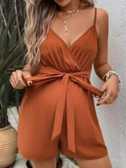 SHEIN Maternity Surplice Neck Belted Cami Romper -Curated Swimwear 1683273227fca3cc09865e2fd75784ebd575f2503d thumbnail 405x552