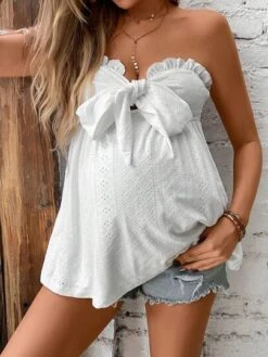 SHEIN Maternity Eyelet Embroidery Frill Trim Knot Front Tube Top -Curated Swimwear 1683273467a2d04e3a1bcec16bb2ccf475bbe689df thumbnail 405x552