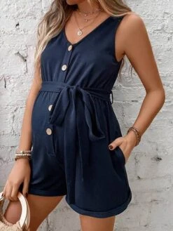 SHEIN Maternity Button Front Belted Tank Romper -Curated Swimwear 16832734833b4c3af1df7dda6fff52cc961e09190a thumbnail 405x552