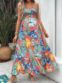 SHEIN Maternity Tropical Print Crisscross Backless Ruffle Hem Cami Dress -Curated Swimwear 168327349491567afbca9aa23d101f00cd84c7cc7e thumbnail 405x552