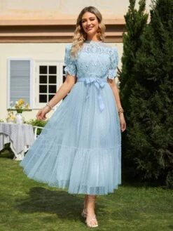 Guipure Lace Insert Belted Ruffle Hem Mesh Dress -Curated Swimwear 16832806485a66e96612df68cab681e95668e713f7 thumbnail 405x552