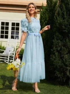 Guipure Lace Insert Belted Ruffle Hem Mesh Dress -Curated Swimwear 1683280651e3c90f7c1d712e7a79c7b7ca1cc25955 thumbnail 405x552