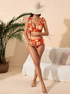SHEIN Maternity Floral Print Knot Shoulder Bikini Swimsuit -Curated Swimwear 16835087333bb1be4a64d3775c91d5101acb601627 thumbnail 405x552