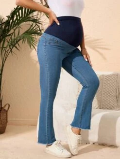 SHEIN Maternity Wideband Waist Raw Hem Flare Leg Jeans -Curated Swimwear 1683510011a28037886432d928774aba2f2996ab12 thumbnail 405x552