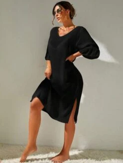 SHEIN Solid Split Thigh Cover Up Dress Without Bikini Set -Curated Swimwear 16835104707c5cd04efcd4b5ced02642af80e19975 thumbnail 405x552