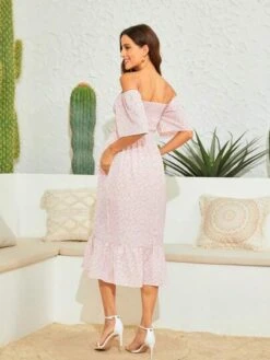 Maternity Ditsy Floral Print Ruffle Hem Dress