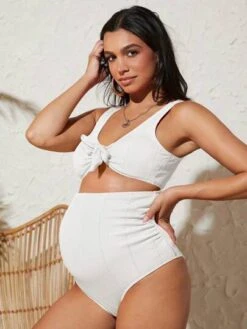 SHEIN Maternity Knot Front Cut Out Waist One Piece Swimsuit -Curated Swimwear 168351443310ab9e7eb511077a7c611a883c77d591 thumbnail 405x552