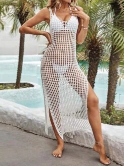 SHEIN VCAY Hollow Out Split Thigh Cover Up Dress Without Bikini -Curated Swimwear 16835380083033f807d9300edb9f6e983497e850cb thumbnail 405x552