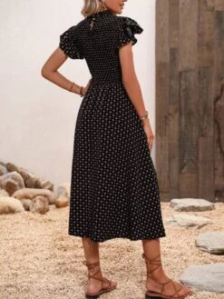 SHEIN LUNE Allover Print Butterfly Sleeve Ruffle Hem Dress