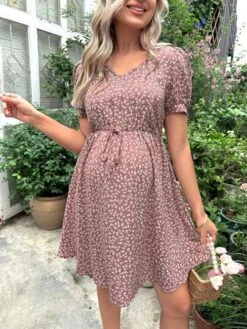 SHEIN Maternity Ditsy Floral Print Puff Sleeve Knot Front Dress -Curated Swimwear 1683548936ef7db739d7e4e83e9fbcc70a87c7195f thumbnail 405x552