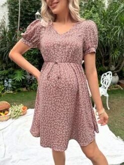 SHEIN Maternity Ditsy Floral Print Puff Sleeve Knot Front Dress -Curated Swimwear 1683548943c43bd2dbdf965583ca821fc87407266f thumbnail 405x552