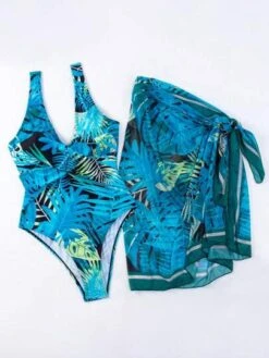 Tropical Print One Piece Swimsuit With Cover Up -Curated Swimwear 16836124484aeac38a18f0485a8c0e9a1312eebcea thumbnail 405x552