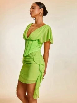 Plunging Neck Butterfly Sleeve Ruffle Trim Corset Detail Mesh Dress -Curated Swimwear 1683618707acd8eafdaa68542ae229055b7fe827cc thumbnail 405x552