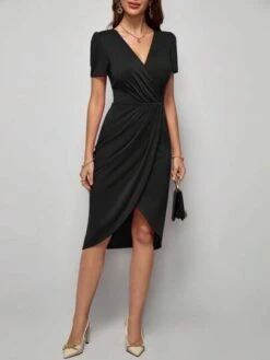 SHEIN Clasi Solid Wrap Hem Dress -Curated Swimwear 16837712518497efd960ec6ba104cc35ac24fea290 thumbnail 405x552