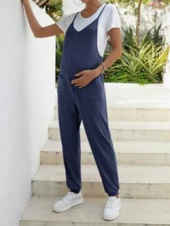SHEIN Maternity Solid Pocket Patched Pinafore Jumpsuit Without Tee -Curated Swimwear 1683777698aab7380307b1fde8f50a1002c2b9a65d thumbnail 405x552