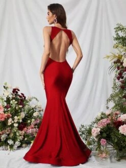 Solid Mermaid Hem Satin Formal Dress