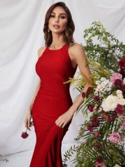 Solid Mermaid Hem Satin Formal Dress -Curated Swimwear 168378413003b883912c337dd9ed783241aebb168b thumbnail 405x552