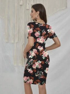 DEARCASE Maternity Floral Print Twist Front Bodycon Dress