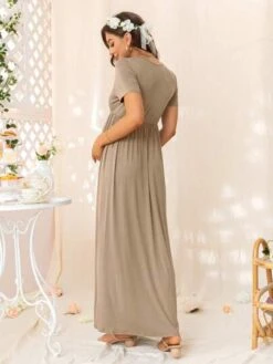 DEARCASE Maternity Solid Surplice Neck Dress