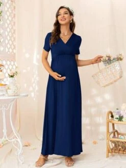 DEARCASE Maternity Solid V Neck Dress -Curated Swimwear 16838072320594f0b25645ace094ba10af2c9b08ec thumbnail 405x552
