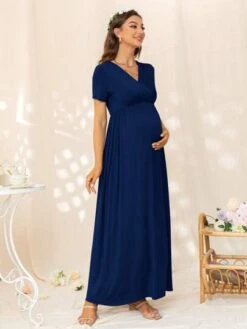 DEARCASE Maternity Solid V Neck Dress -Curated Swimwear 1683807234983bbd5b25e7af23ae11a57ca9c81782 thumbnail 405x552