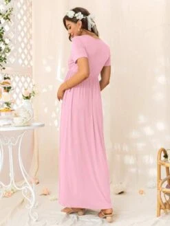 DEARCASE Maternity Surplice Neck Solid Dress