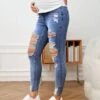 SHEIN Maternity Wideband Waist Ripped Raw Hem Skinny Jeans -Curated Swimwear 168385603358a22d8ecabe871918f1592bba052e31 thumbnail 405x552